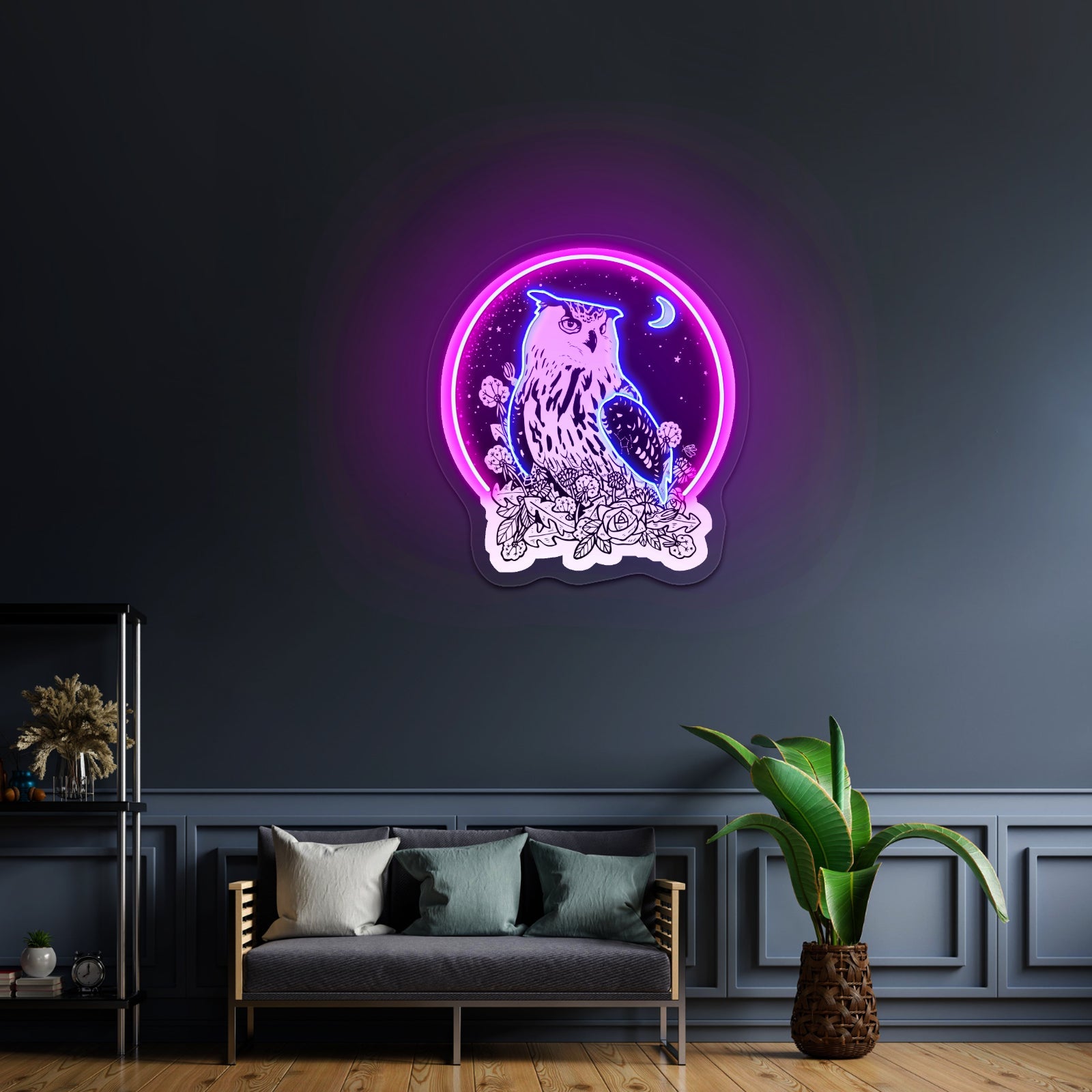 Owl With Night Sky Artwork Custom Led Signs - Shineneon