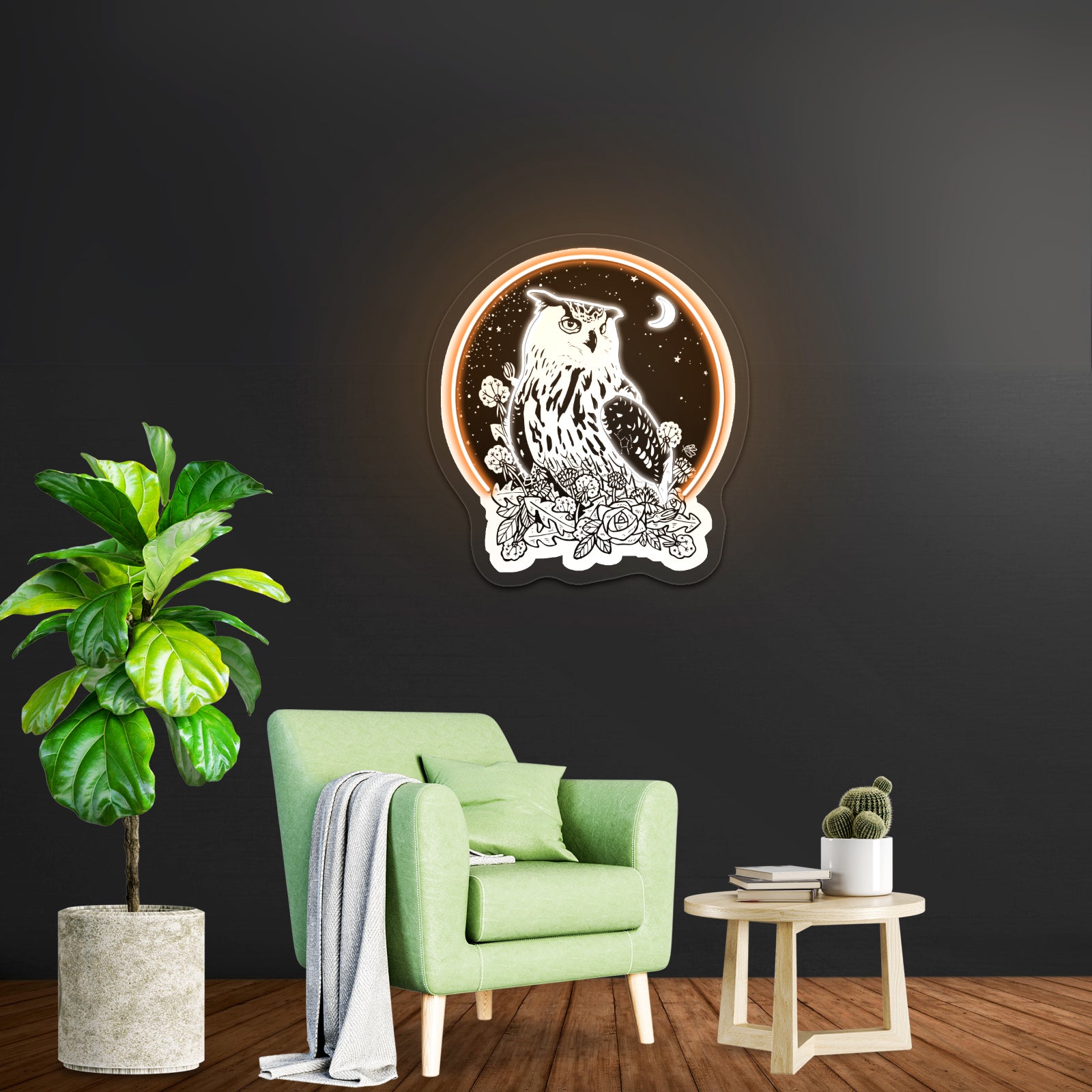 Owl With Night Sky Artwork Custom Led Signs