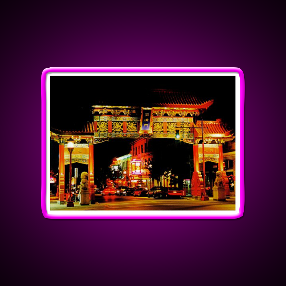 Paifang Entrance To Victoria Bc Chinatown Asian Cultural Led Neon Sign Rgb Color - Neon sign mounted on wall in room
