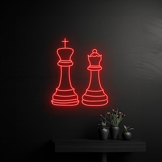 Pair Of Chess Pieces King Queen Neon Sign