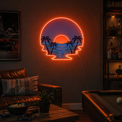 Palm Ocean Sunset Neon Sign LED Neon Sign real lifestyle scene