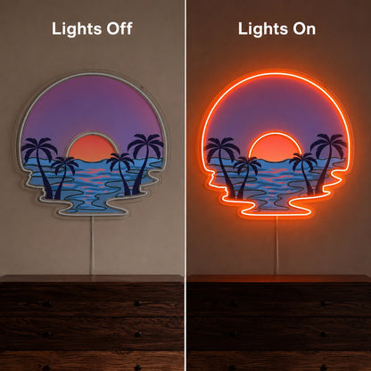 Palm Ocean Sunset Neon Sign LED Neon Sign day and night comparison