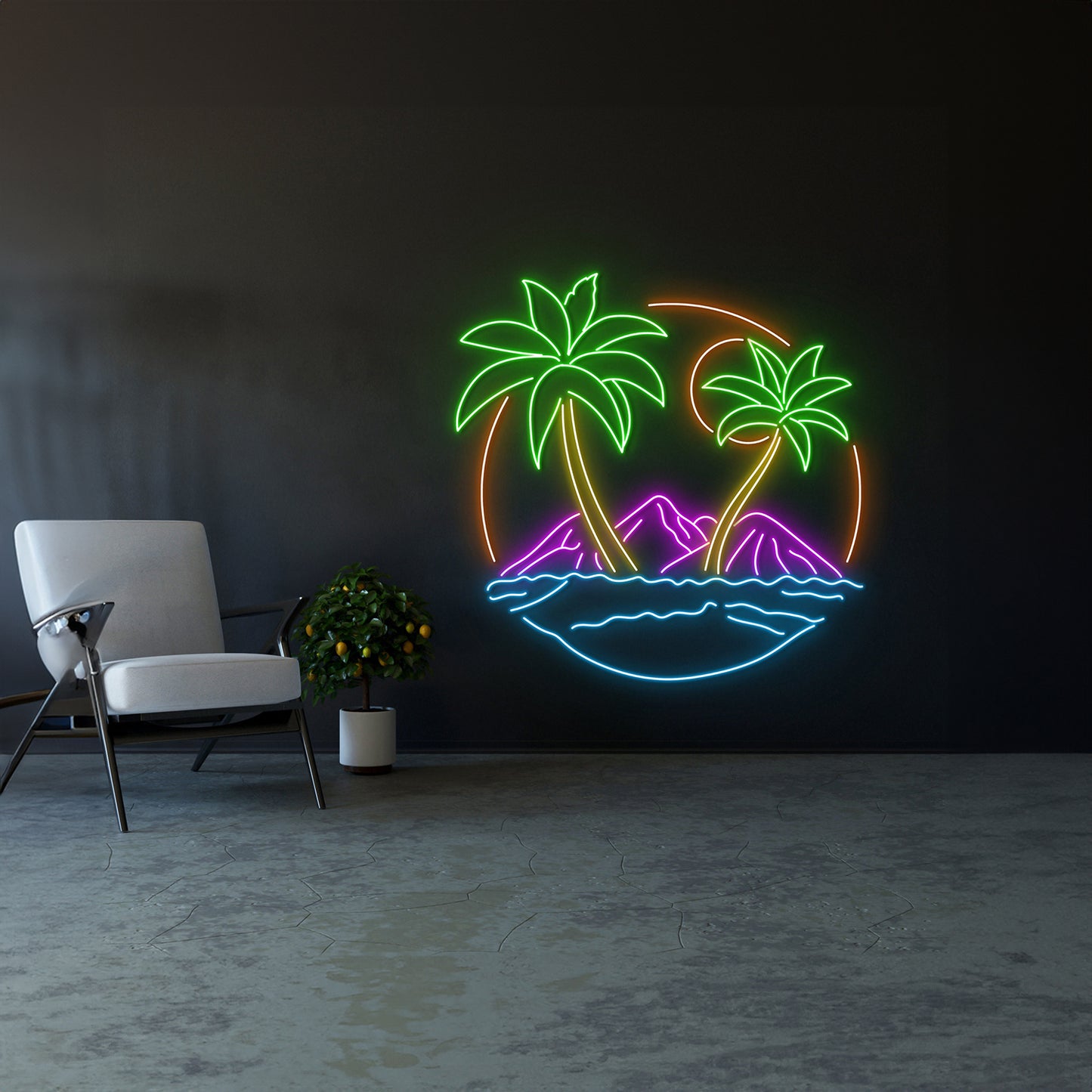 Palm Tree And Sunset Neon Sign