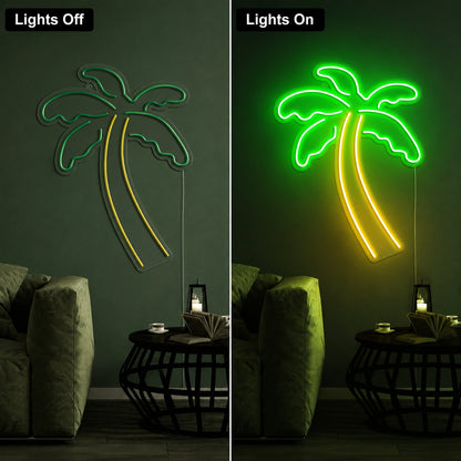 Palm Tree Wall Neon Sign LED Neon Sign day and night comparison
