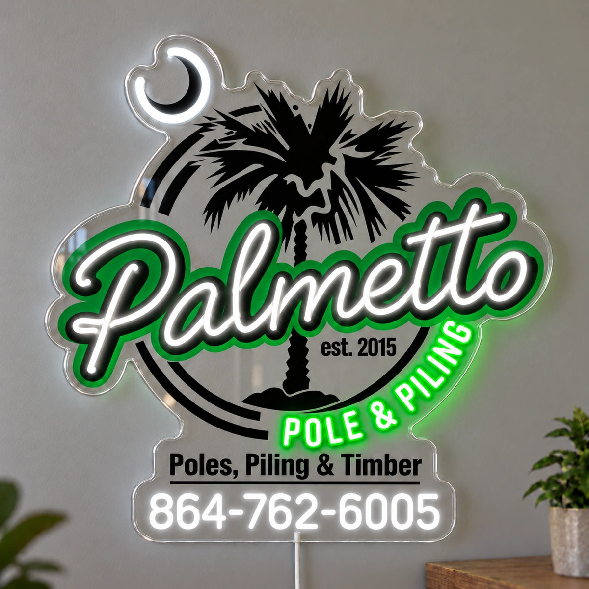 Palmetto Logo Custom LED Neon Sign | 42417538b0ad4df5843521579193c3895308867537d255b9000f542bd1a5e1e2 | natural_light