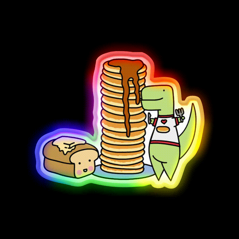 Pancake Fans Loof Timmy Snack Food Led Neon Sign Rgb Color - LED neon sign close-up detail