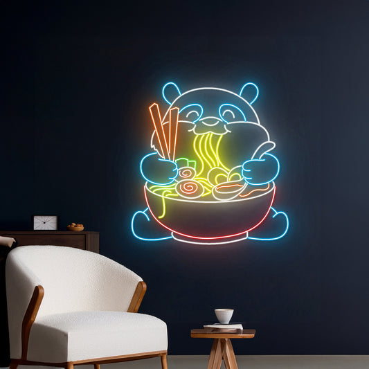 Panda Eating Noodles Neon Sign