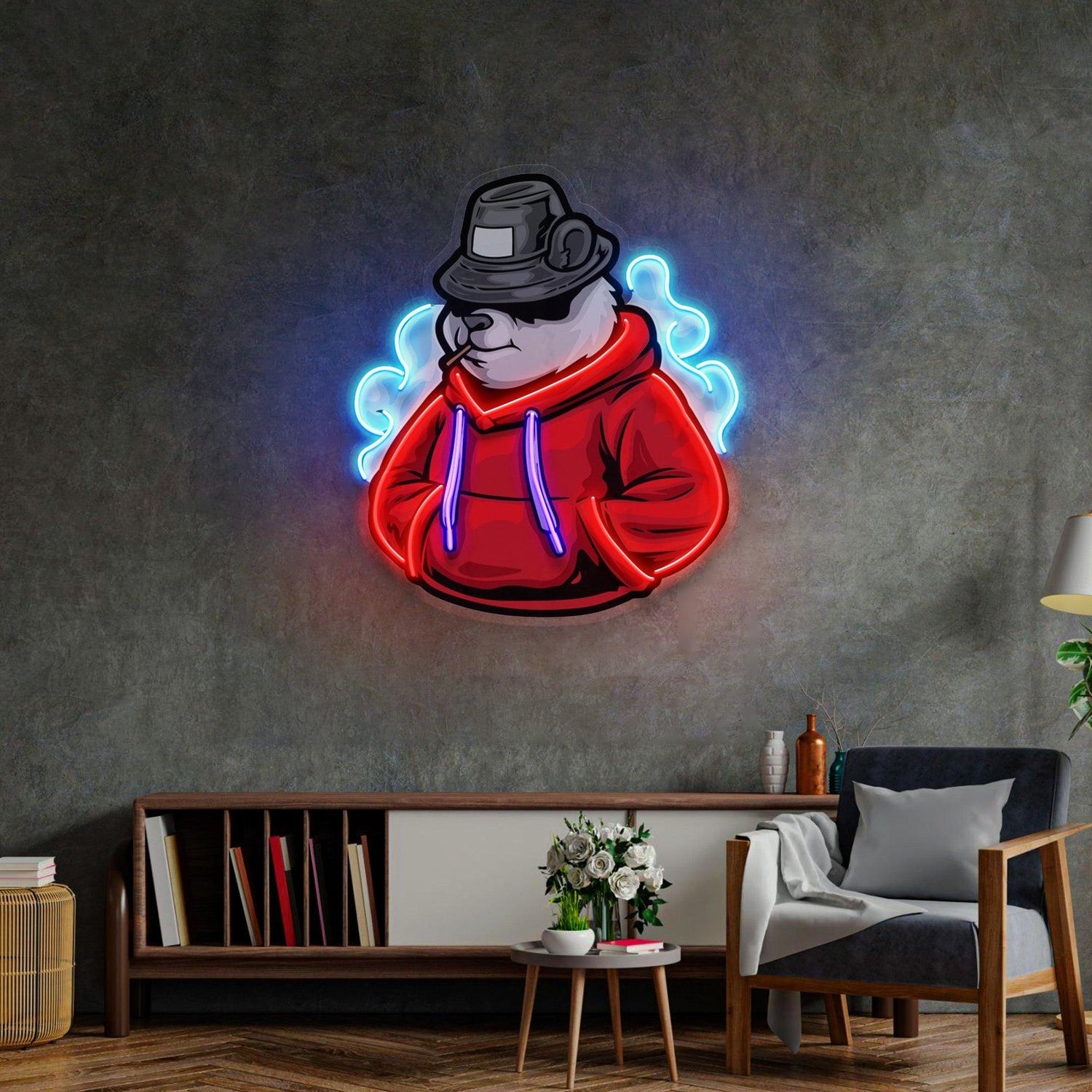 Panda Hoodie Red Blue Purple Uv Printed Led Neon Sign For Indoor Wall Art Decor | Shineneon