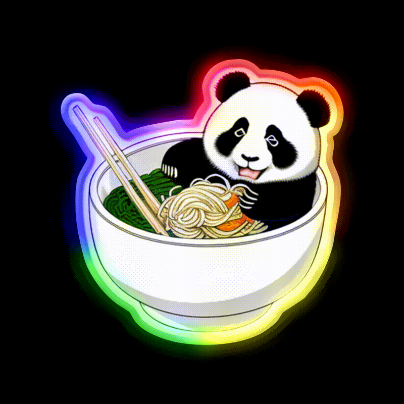 Panda In The Noodles Led Neon Sign Chinese Food Rgb Color