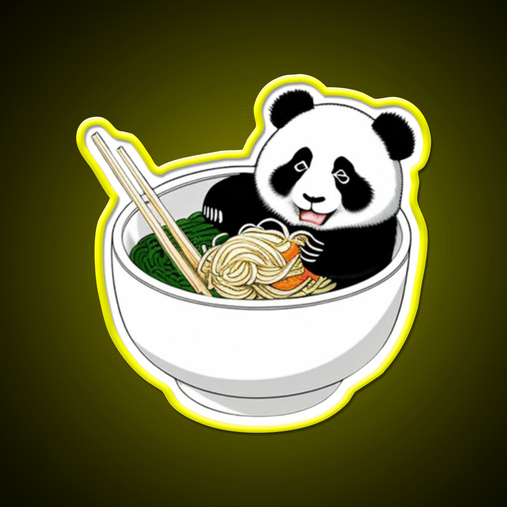 Panda In The Noodles Led Neon Sign Chinese Food Rgb Color