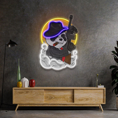 Panda Mafia Cartoon Uv Printed Led Neon Sign With Violet Yellow White For Home Decor | Shineneon