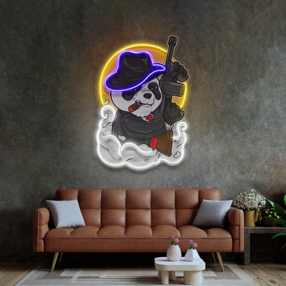 Panda Mafia Cartoon Uv Printed Led Neon Sign With Violet Yellow White For Home Decor | Shineneon