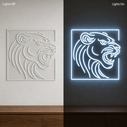 Panther Head LED Neon Sign Garage Man Cave Neon Sign day and night comparison