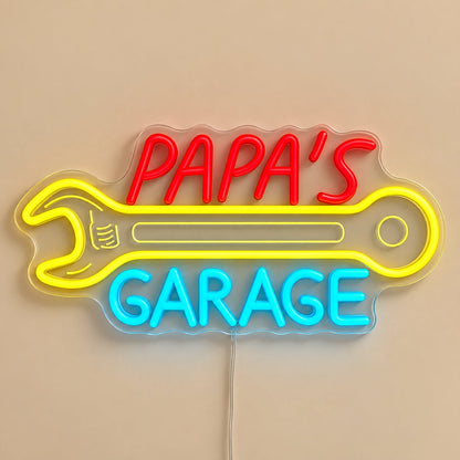 Papas Garage Wrench LED Neon Sign - Shineneon