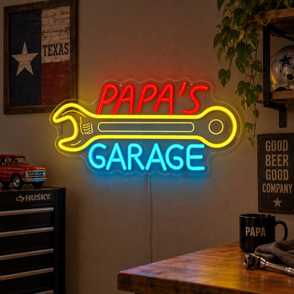 Papas Garage Wrench LED Neon Sign - Shineneon