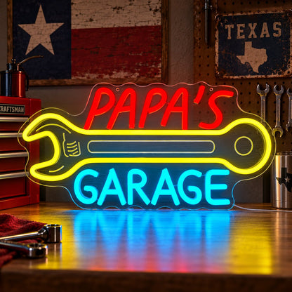Papas Garage Wrench LED Neon Sign - Shineneon