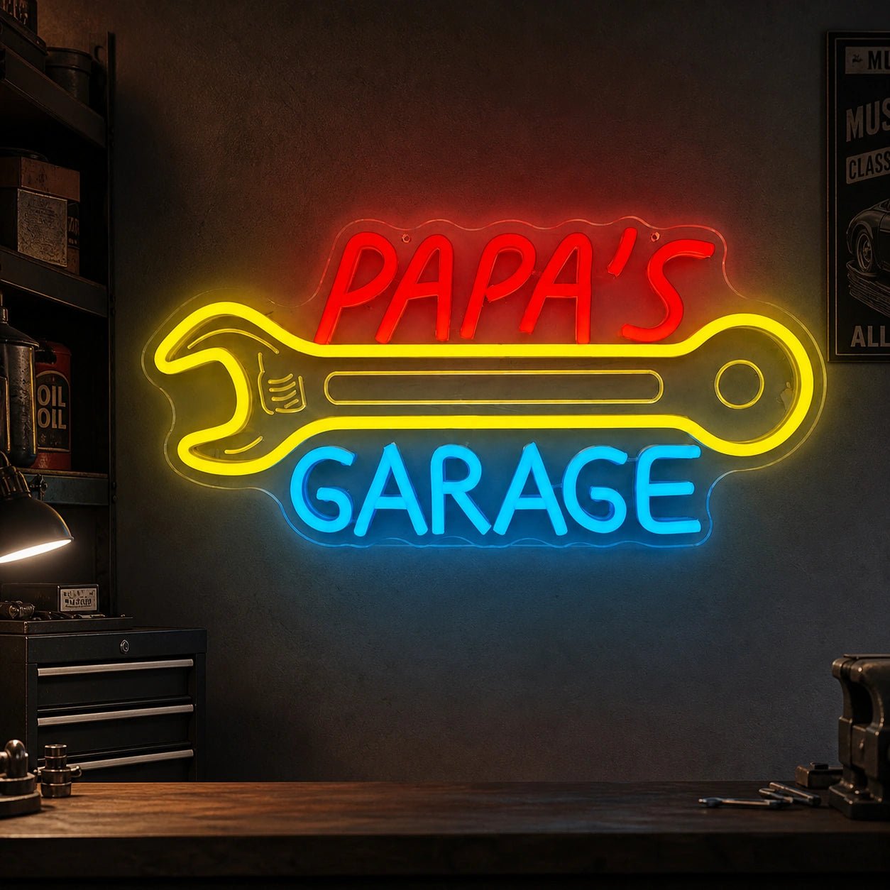 Papas Garage Wrench Vintage LED Neon Sign - Shineneon
