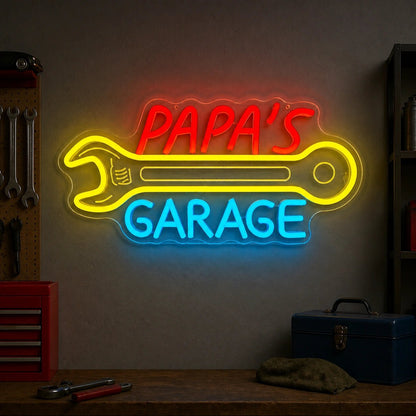 Papas Garage Wrench Vintage LED Neon Sign - Shineneon