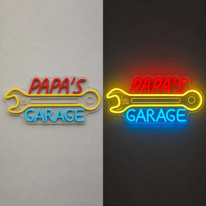 Papas Garage Wrench Vintage LED Neon Sign - Shineneon