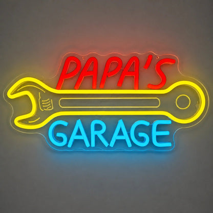 Papas Garage Wrench Vintage LED Neon Sign - Shineneon