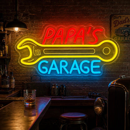 Papas Garage Wrench Vintage LED Neon Sign - Shineneon