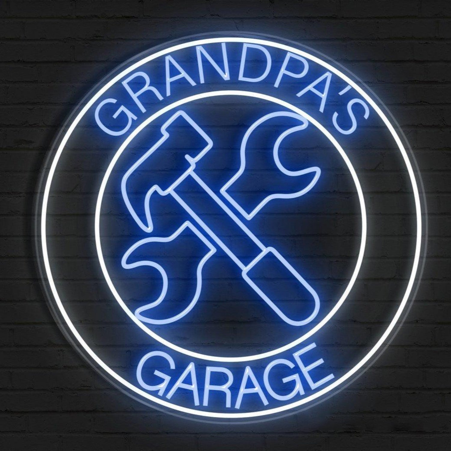 Papaws Garage Blue White Tool Led Neon Sign For Workshop Decor | Shineneon