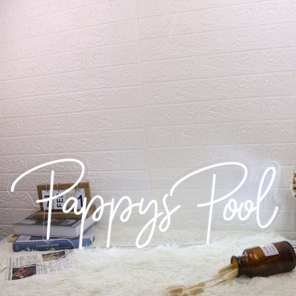 Pappys Pool White Led Neon Sign - Shineneon
