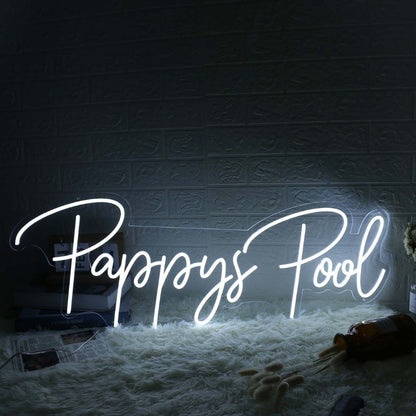 Pappys Pool White Led Neon Sign - Shineneon