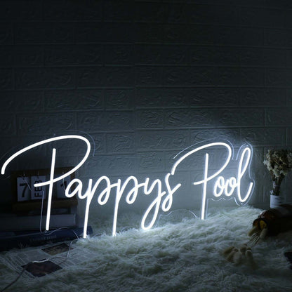 Pappys Pool White Led Neon Sign - Shineneon