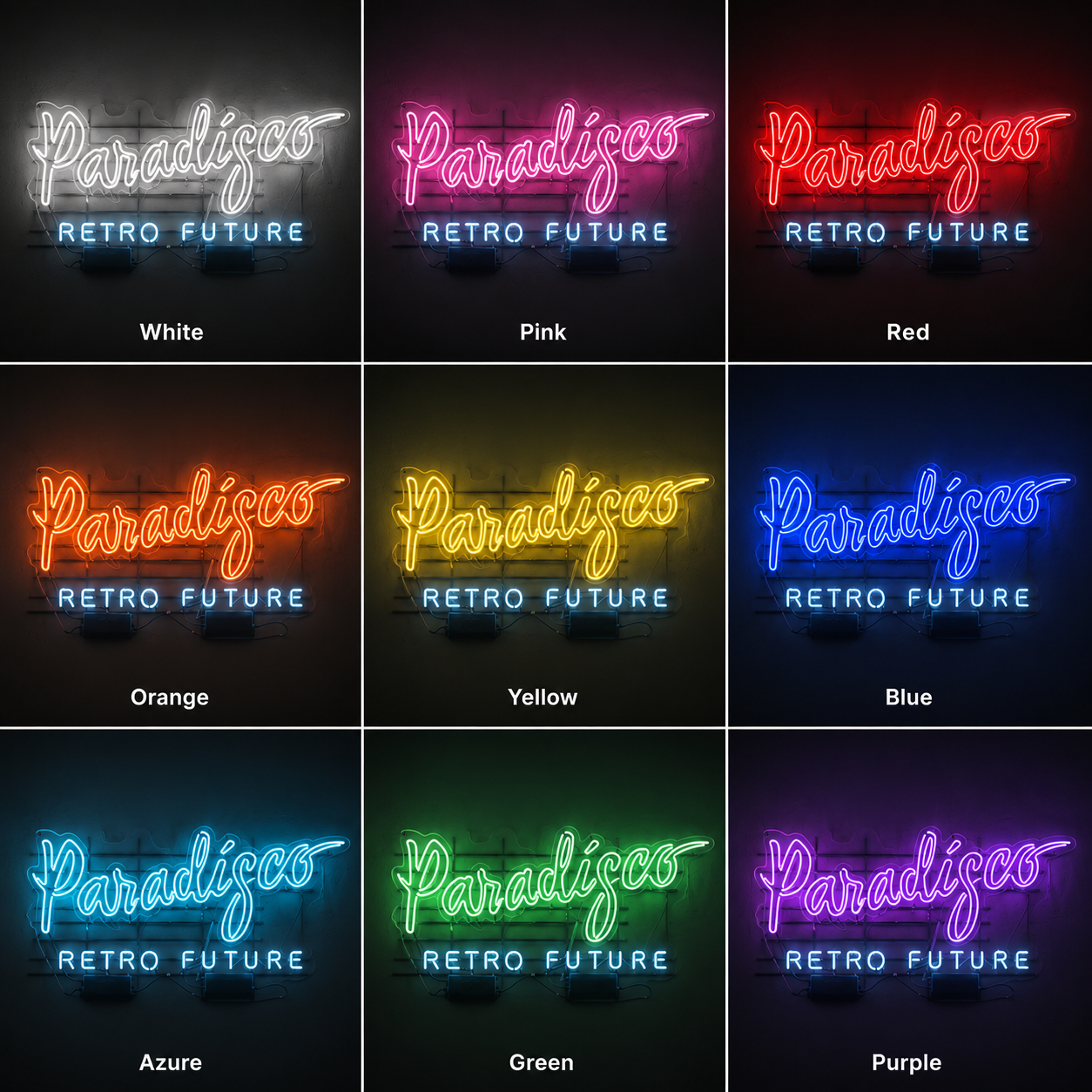 Paradisco Retro Future LED Neon Sign - 06 Day Night Comparison