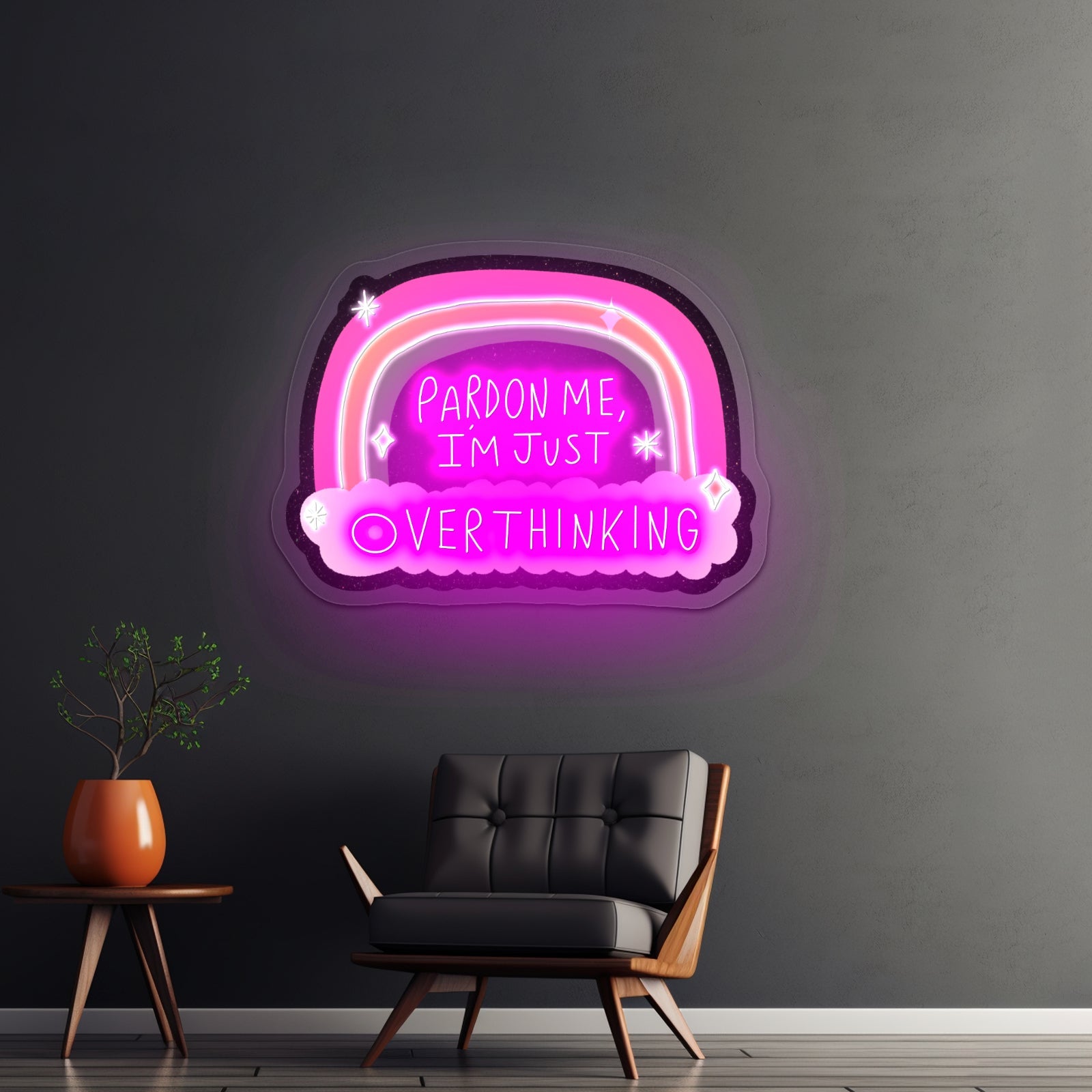 Pardon Me Im Just Overthinking Rainbow Artwork Outdoor Neon Signs - Shineneon