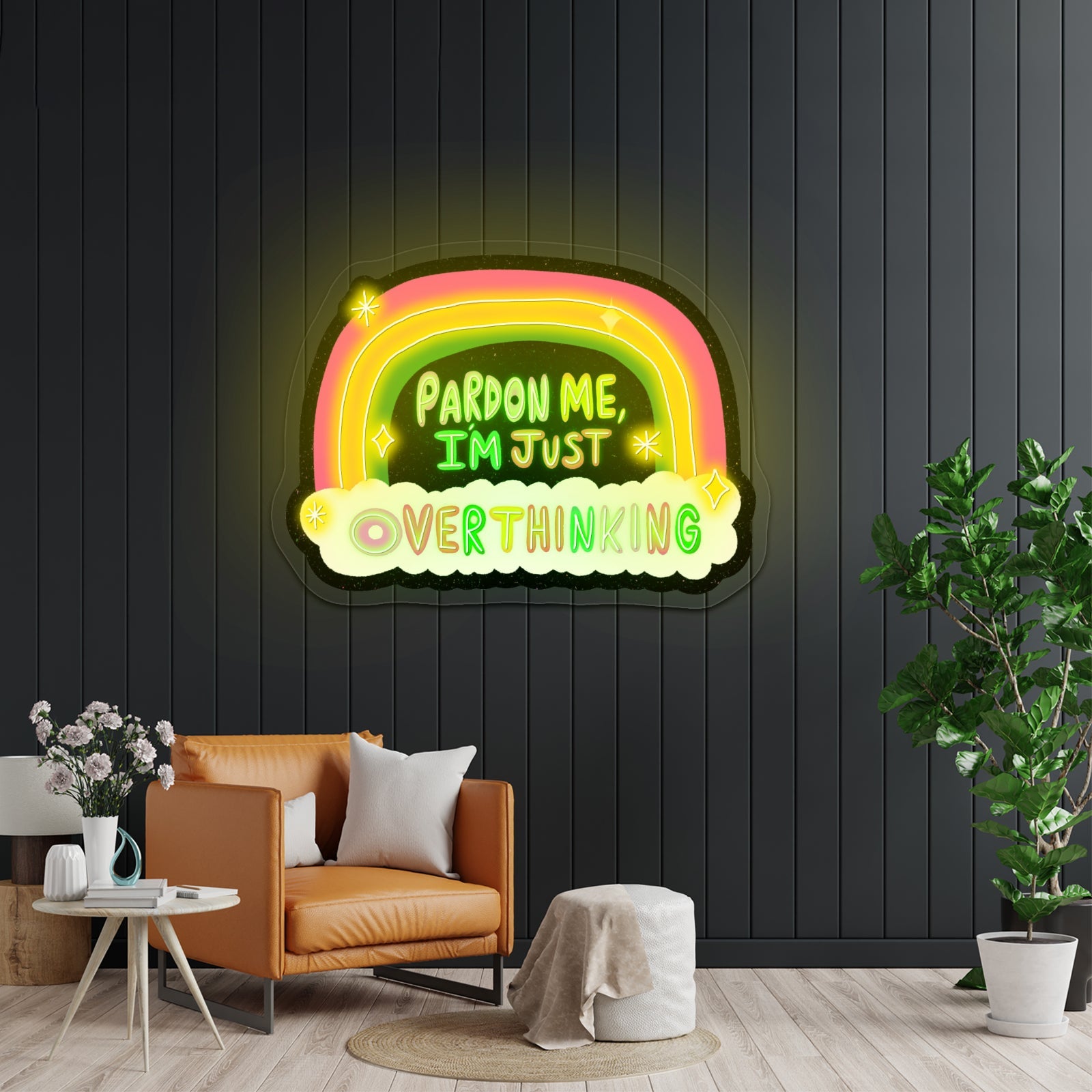 Pardon Me Im Just Overthinking Rainbow Artwork Outdoor Neon Signs - Shineneon