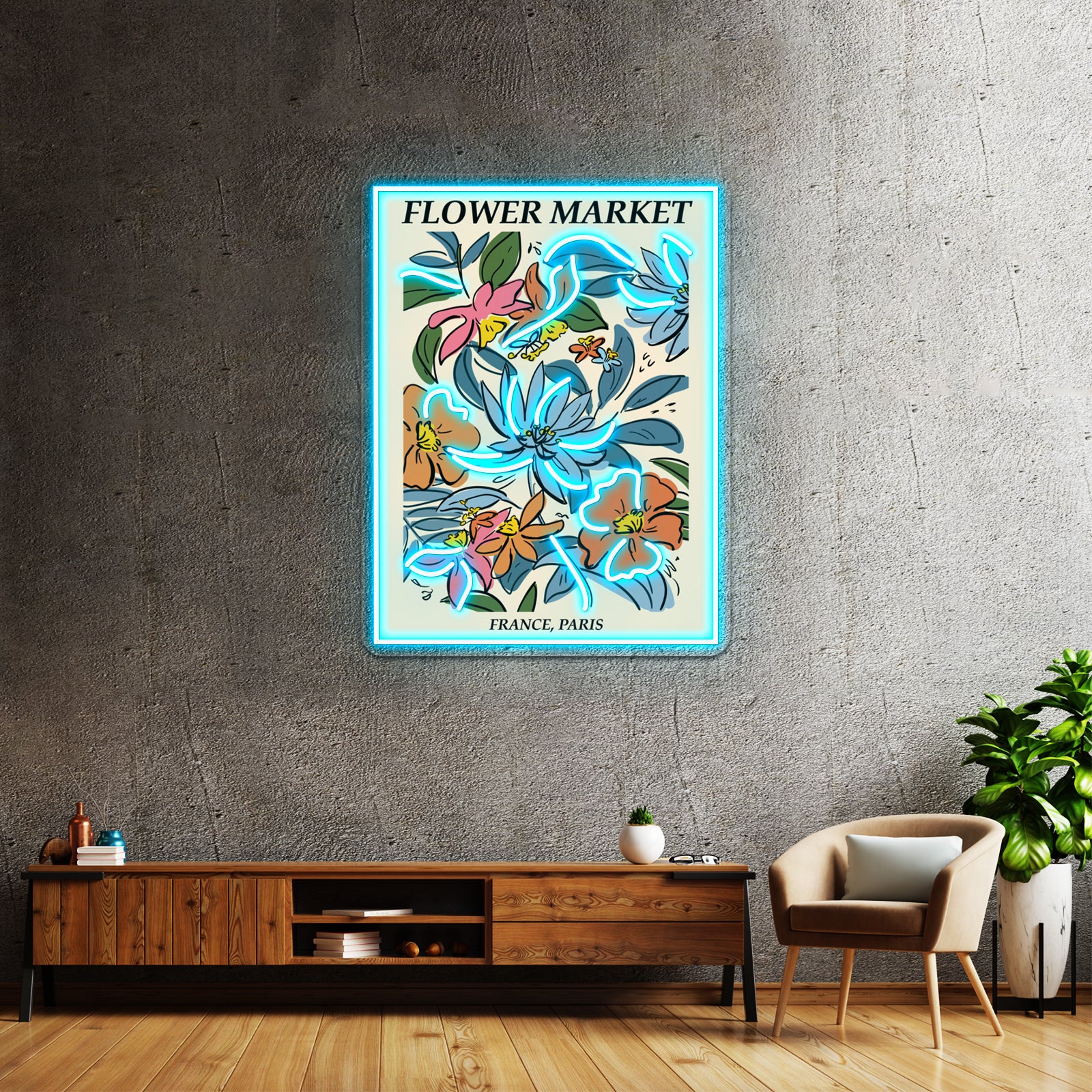 Paris Abstract Flowers Art Aesthetic Floral Art Retro Print Wall Artwork Neon Signs | Shineneon