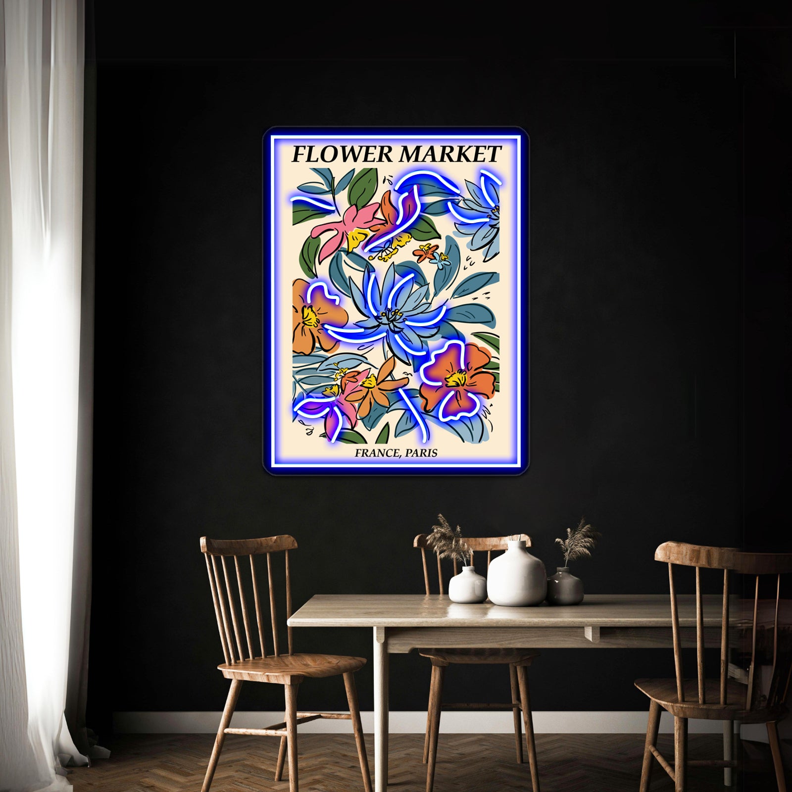 Paris Abstract Flowers Art Aesthetic Floral Art Retro Print Wall Artwork Neon Signs | Shineneon
