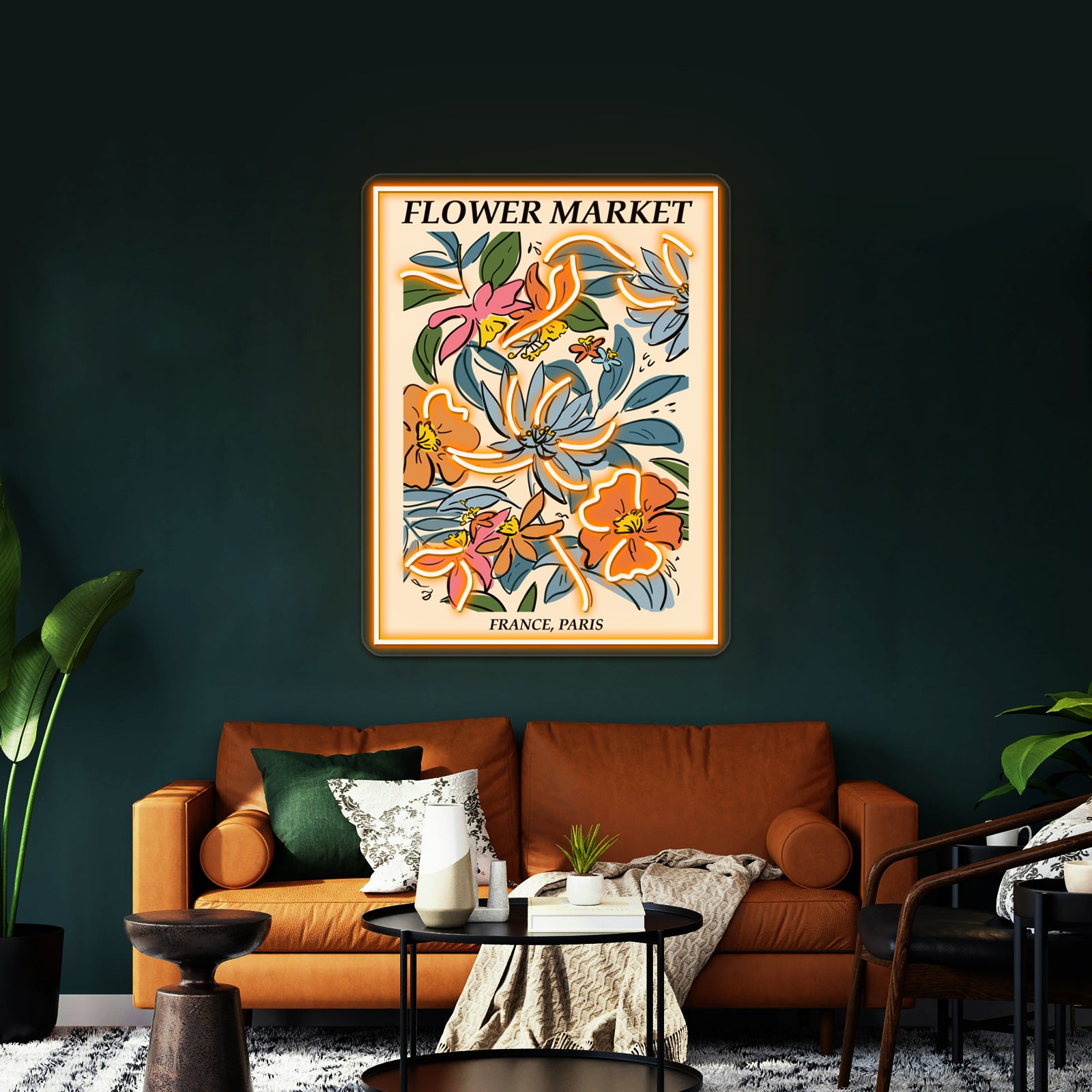 Paris Abstract Flowers Art Aesthetic Floral Art Retro Print Wall Artwork Neon Signs | Shineneon