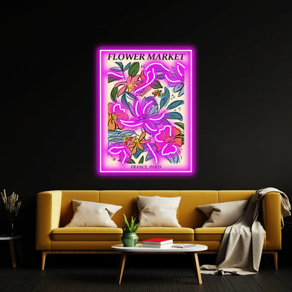 Paris Abstract Flowers Art Aesthetic Floral Art Retro Print Wall Artwork Neon Signs