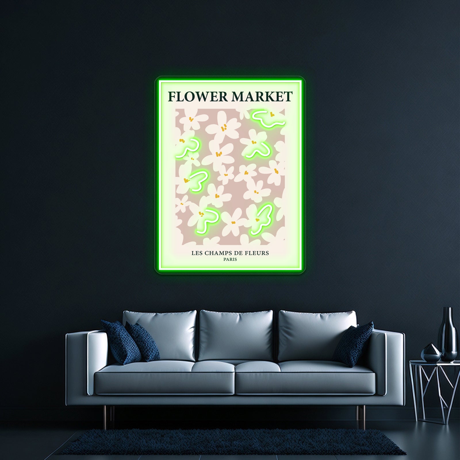 Paris Neutral Art Print Aesthetic Beige Flowers Wall Artwork Neon Signs | Shineneon