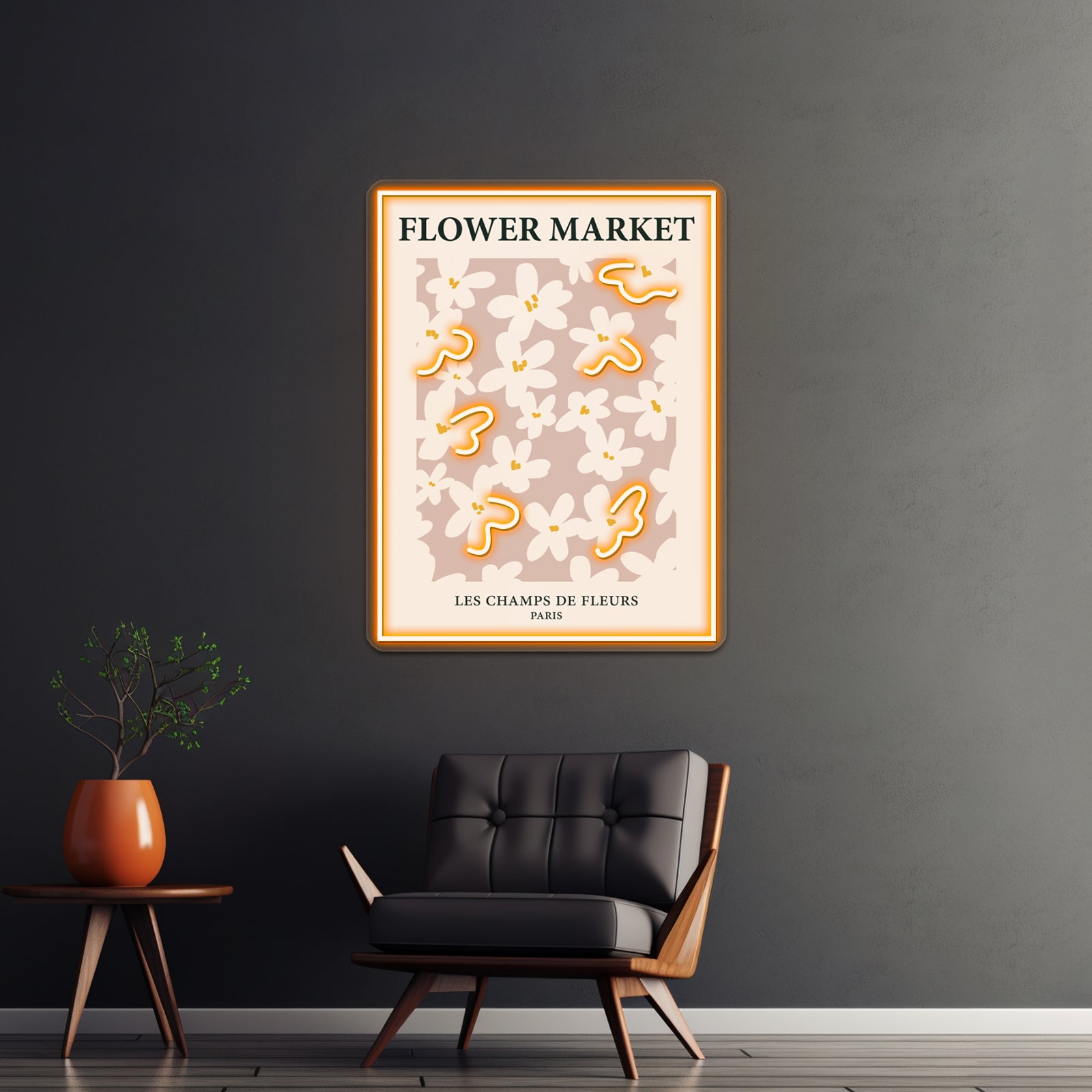 Paris Neutral Art Print Aesthetic Beige Flowers Wall Artwork Neon Signs | Shineneon