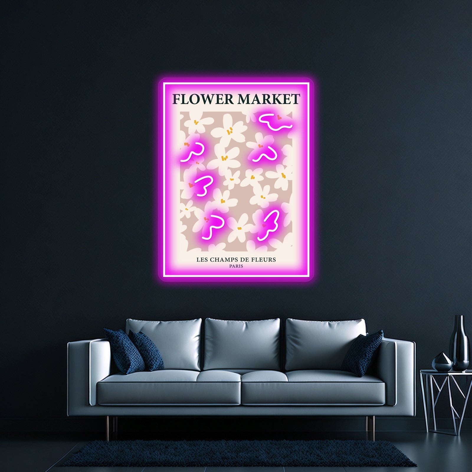 Paris Neutral Art Print Aesthetic Beige Flowers Wall Artwork Neon Signs | Shineneon