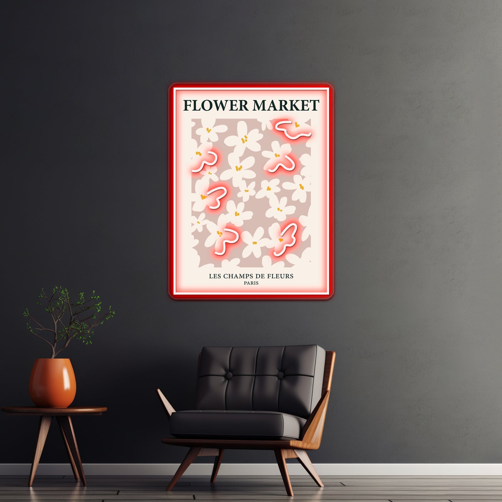 Paris Neutral Art Print Aesthetic Beige Flowers Wall Artwork Neon Signs | Shineneon