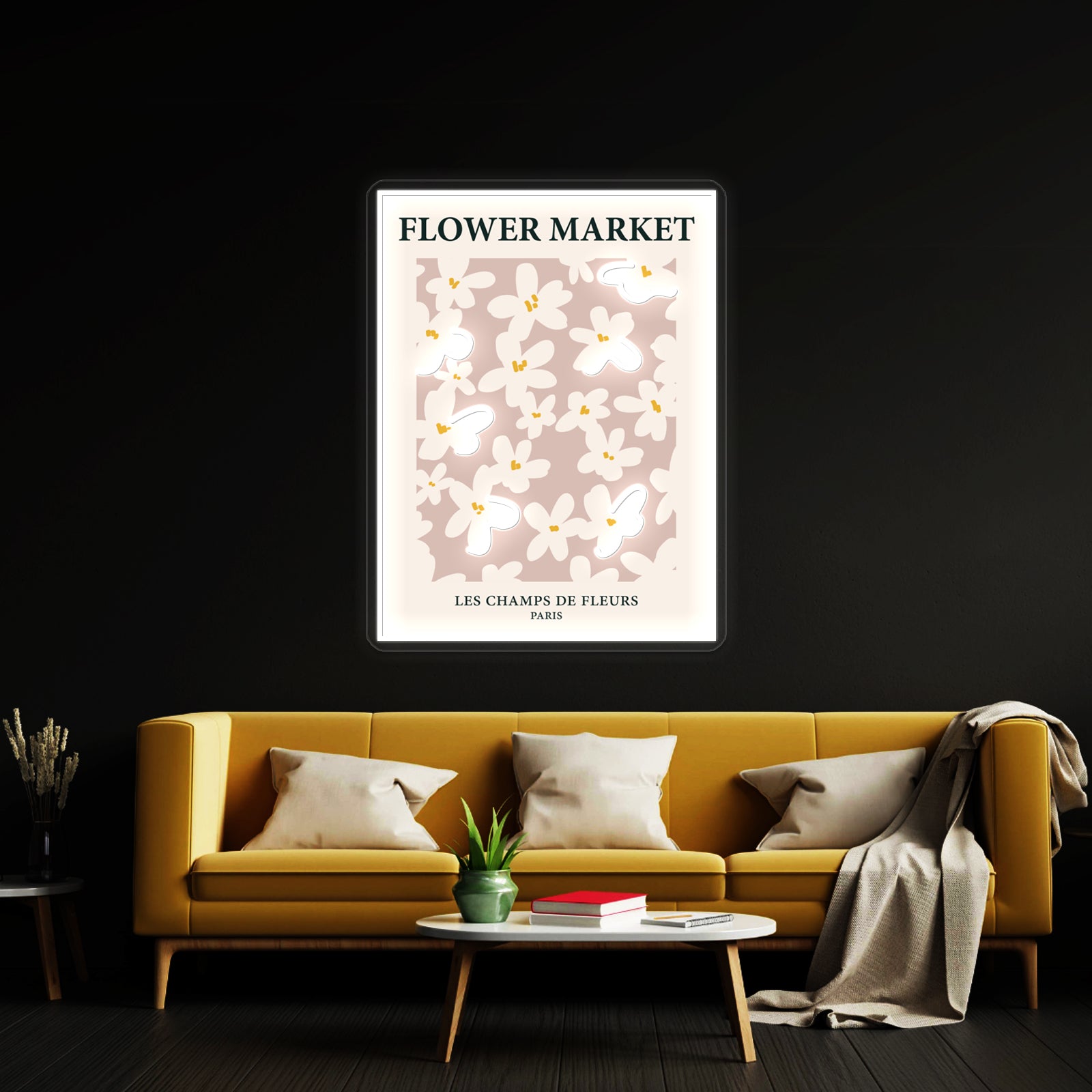 Paris Neutral Art Print Aesthetic Beige Flowers Wall Artwork Neon Signs | Shineneon