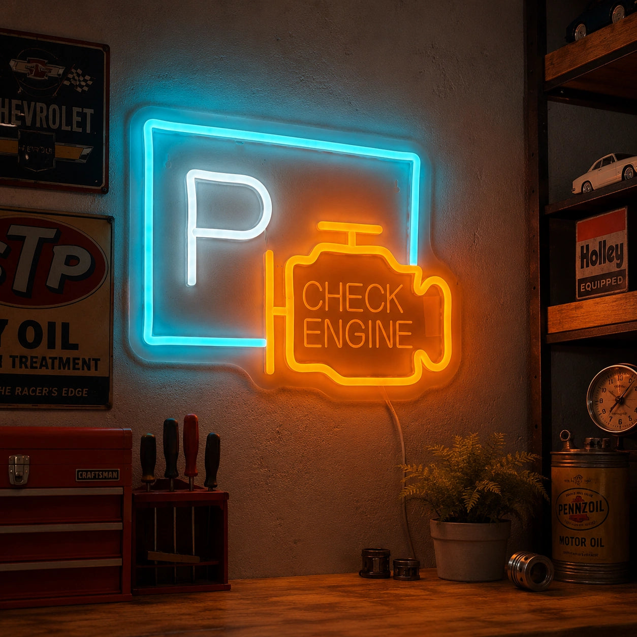 Parking Check Engine Neon Sign LED Neon Sign real lifestyle scene