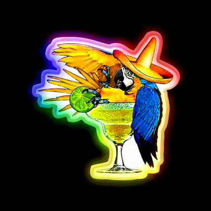 Parrot Drinking Tequila Party Drink Tequila Led Neon Sign Rgb Color - LED neon sign close-up detail
