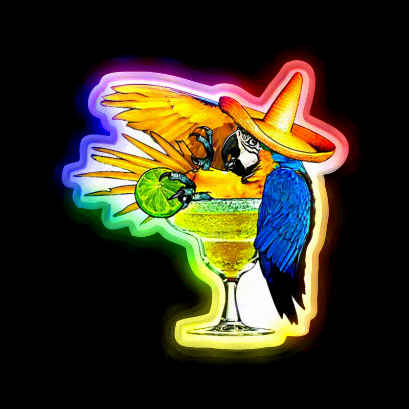 Parrot Drinking Tequila Party Drink Tequila Led Neon Sign Rgb Color - LED neon sign close-up detail