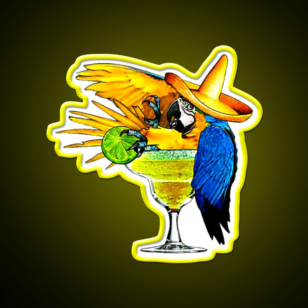 Parrot Drinking Tequila Party Drink Tequila Led Neon Sign Rgb Color - Custom LED neon sign front view