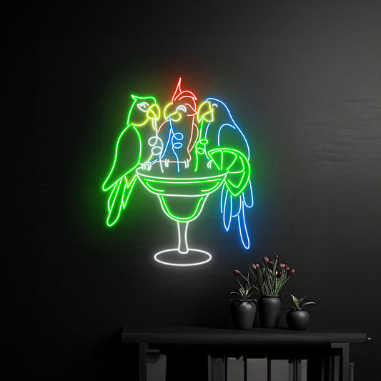 Parrots Drinking Margarita Neon Light