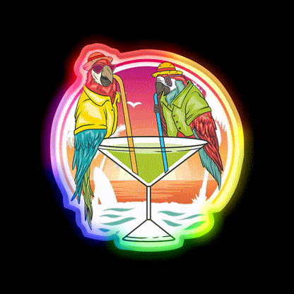 Parrots Drinking Margarita On Summer Vacation Party Drink Tequila Led Neon Sign Rgb Color - LED neon sign close-up detail