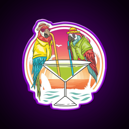 Parrots Drinking Margarita On Summer Vacation Party Drink Tequila Led Neon Sign Rgb Color - Shineneon