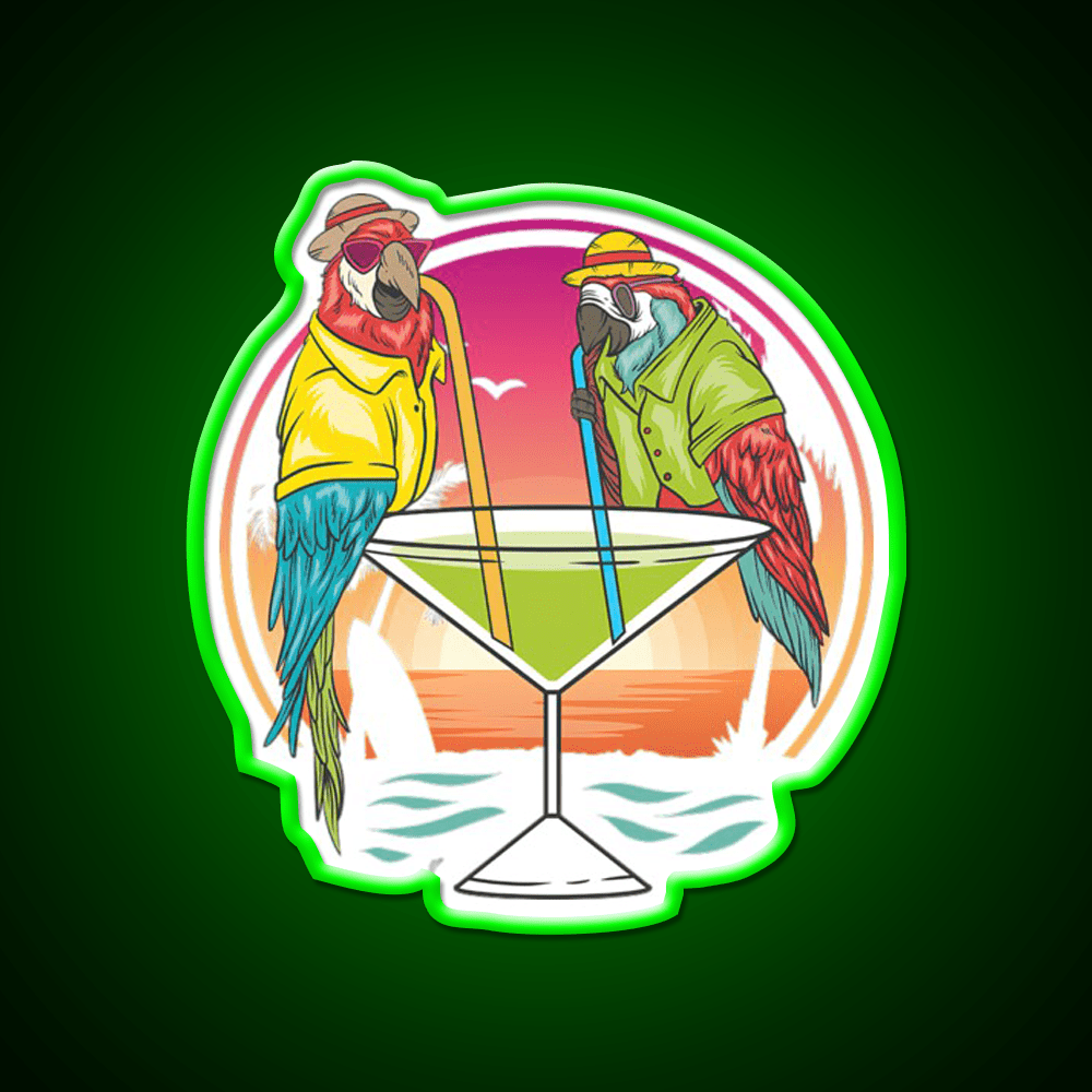 Parrots Drinking Margarita On Summer Vacation Party Drink Tequila Led Neon Sign Rgb Color - Shineneon