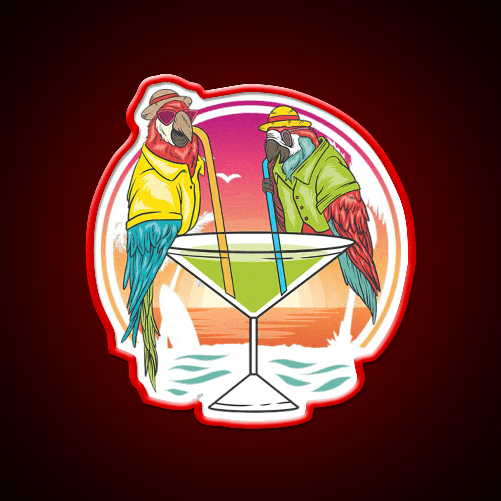 Parrots Drinking Margarita On Summer Vacation Party Drink Tequila Led Neon Sign Rgb Color - Shineneon
